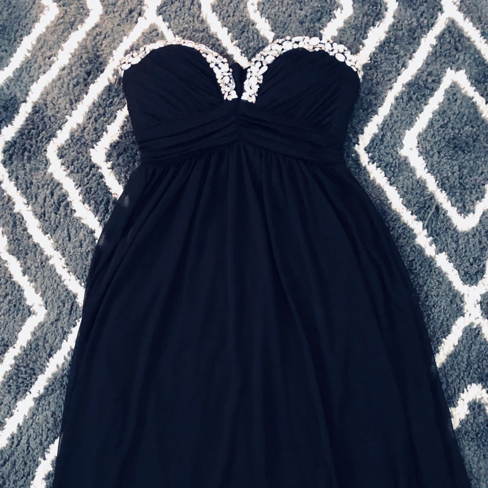 Long black dress with diamonds & rhinestones